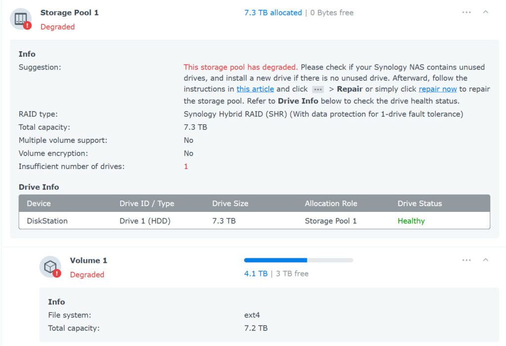 degraded storage pool