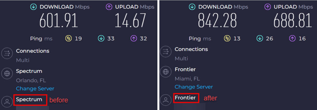 Spectrum cable vs. Frontier fiber
